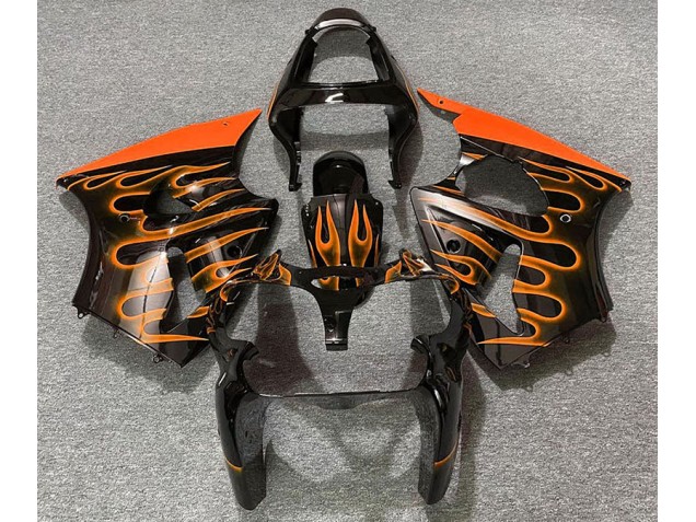 00-02 Schwarz Glänzend & Orange Flame ZX6R Motorrad Verkleidung 00-02 Schwarz Glänzend & Orange Flame ZX6R Motorrad Verkleidung