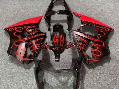 00-02 Schwarz Glänzend & Rot Flame ZX6R Motorrad Verkleidung