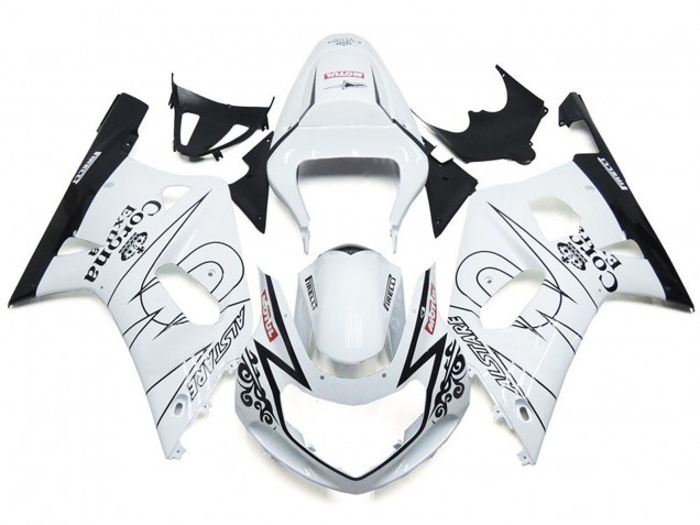 01-03 Glänzend Weiß Corona & Schwarz GSXR 600-750 Motorrad Verkleidung 01-03 Glänzend Weiß Corona & Schwarz GSXR 600-750 Motorrad Verkleidung