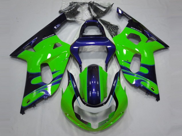 01-03 Glänzend Grün & Blau GSXR 600-750 Motorrad Verkleidung 01-03 Glänzend Grün & Blau GSXR 600-750 Motorrad Verkleidung