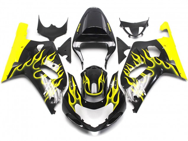 01-03 Leuchtend Gelb Flamme GSXR 600-750 Motorrad Verkleidung 01-03 Leuchtend Gelb Flamme GSXR 600-750 Motorrad Verkleidung