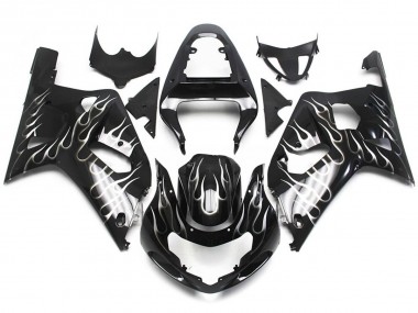 01-03 Schwarz & Glänzend Weiß Flamme GSXR 600-750 Motorrad Verkleidung