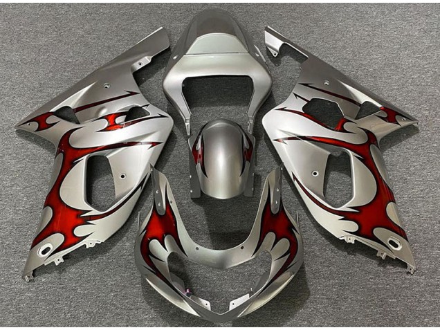01-03 Silber Glänzend & Rot GSXR 600-750 Motorrad Verkleidung 01-03 Silber Glänzend & Rot GSXR 600-750 Motorrad Verkleidung