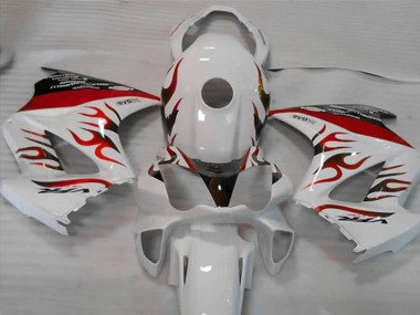 02-12 Weiß Rot Flamme VFR800 Motorrad Verkleidung