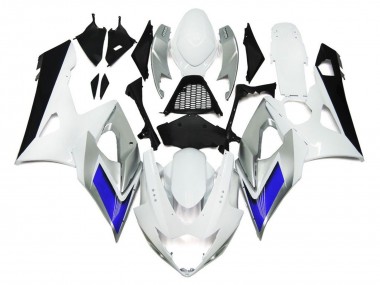 05-06 Glänzend Weiß Mit Silbernen Akzenten & Blau GSXR 1000 Motorrad Verkleidung