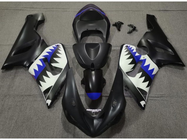 05-06 Matt Schwarzer & Blauer Hai ZX6R Motorrad Verkleidung