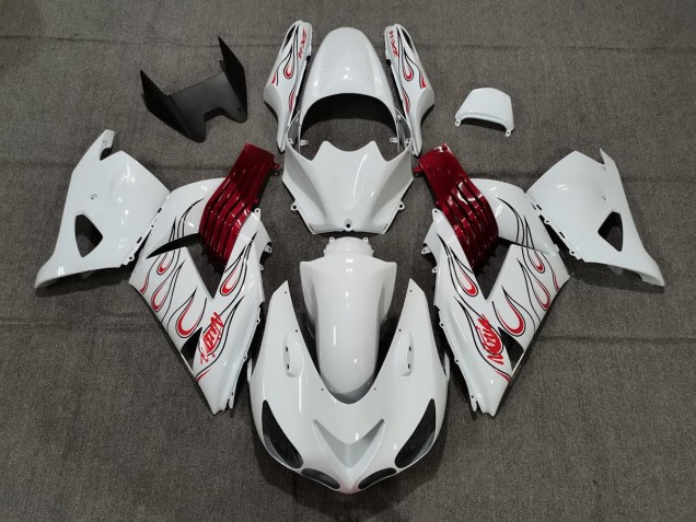 06-11 Weiß Rot Flamme ZX14R Motorrad Verkleidung 06-11 Weiß Rot Flamme ZX14R Motorrad Verkleidung