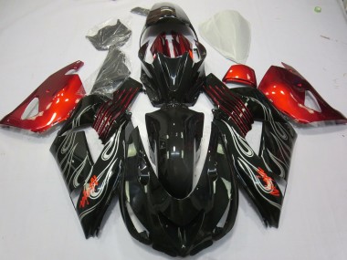 06-11 Schwarz Flamme Rot ZX14R Motorrad Verkleidung