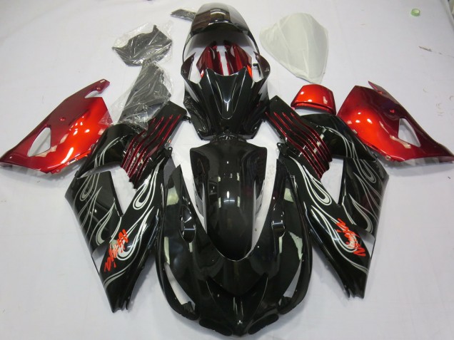 06-11 Schwarz Flamme Rot ZX14R Motorrad Verkleidung 06-11 Schwarz Flamme Rot ZX14R Motorrad Verkleidung