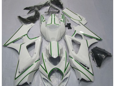 07-08 Glänzend Weißer Grüner Nadelstreifen GSXR 1000 Motorrad Verkleidung
