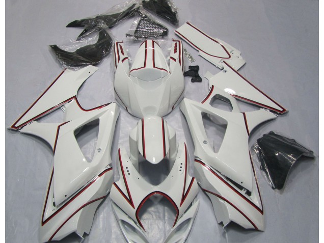 07-08 Weiß Mit Rotem Nadelstreifen GSXR 1000 Motorrad Verkleidung 07-08 Weiß Mit Rotem Nadelstreifen GSXR 1000 Motorrad Verkleidung