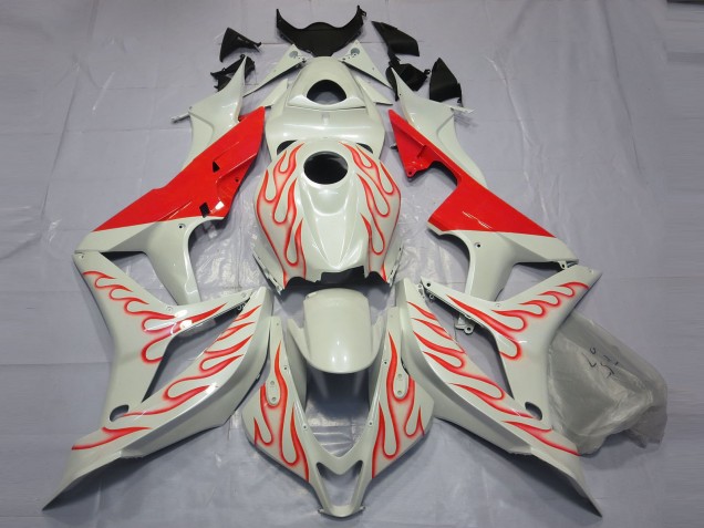 07-08 Rot Flamme Auf Weiß CBR600RR Motorrad Verkleidung 07-08 Rot Flamme Auf Weiß CBR600RR Motorrad Verkleidung