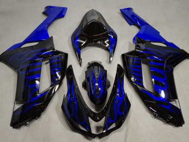 07-08 Schwarz Glänzend & Blau Flame ZX6R Motorrad Verkleidung