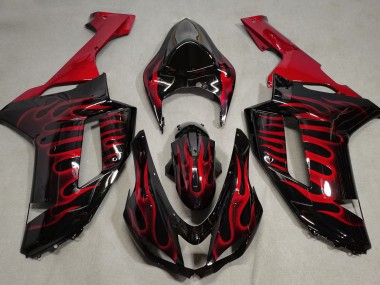07-08 Schwarz Glänzend & Rot Flame ZX6R Motorrad Verkleidung