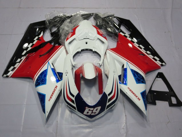 07-14 69 Weiß & Rot Ducati 848 1098 1198 Motorrad Verkleidung