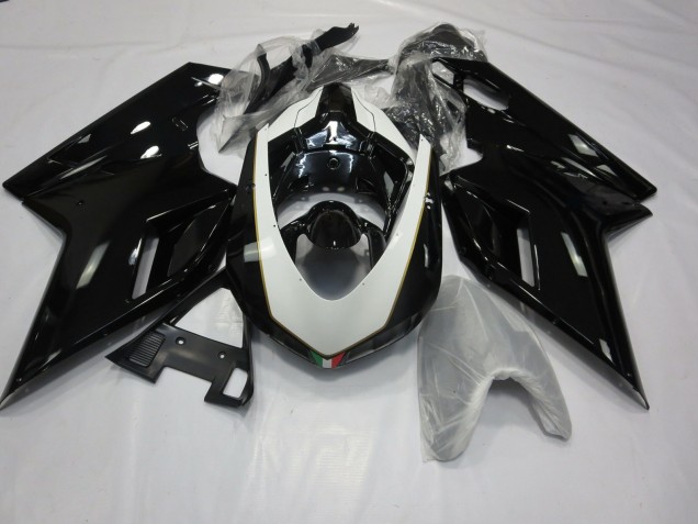 07-14 Glänzendes Schwarz & Weiß Ducati 848 1098 1198 Motorrad Verkleidung