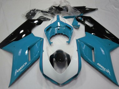 07-14 Hellblau & Glänzend Weiß Ducati 848 1098 1198 Motorrad Verkleidung