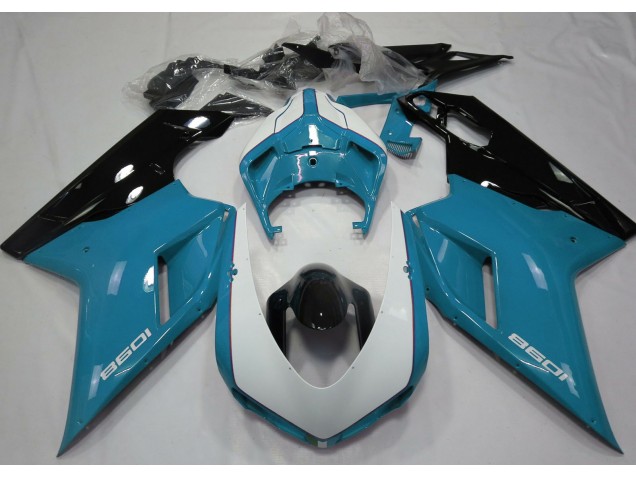 07-14 Hellblau & Glänzend Weiß Ducati 848 1098 1198 Motorrad Verkleidung