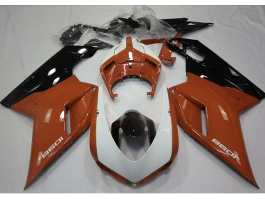 07-14 Orange Glänzend & Weiß Ducati 848 1098 1198 Motorrad Verkleidung
