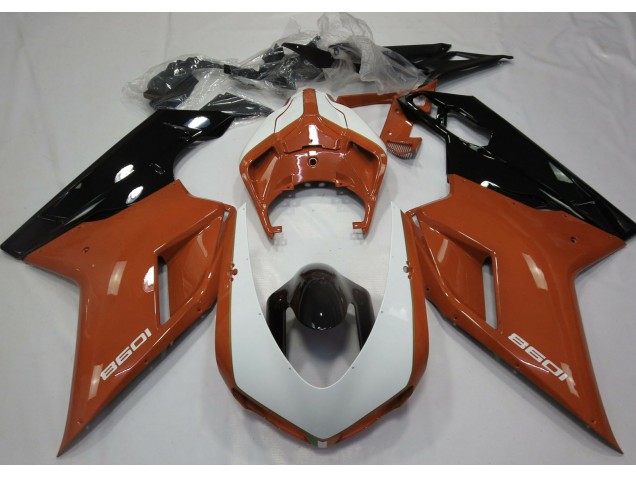 07-14 Orange Glänzend & Weiß Ducati 848 1098 1198 Motorrad Verkleidung
