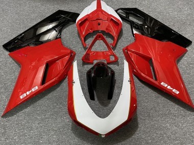 07-14 Rot Glänzend & Weiß (848 Aufkleber) Ducati 848 1098 1198 Motorrad Verkleidung