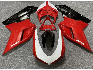 07-14 Rot Glänzend & Weiß (848 Aufkleber) Ducati 848 1098 1198 Motorrad Verkleidung