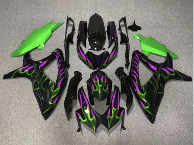 08-10 Grün & Magenta Flamme GSXR 600-750 Motorrad Verkleidung
