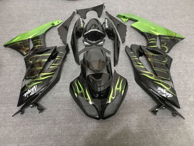 09-12 Schwarz Glänzend & Grün Flame ZX6R Motorrad Verkleidung