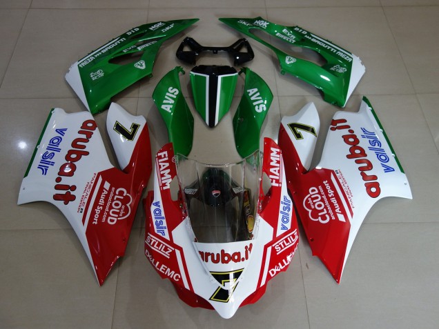 11-14 Glänzend Weiß / Rot / Grün Ducati 1199 Motorrad Verkleidung