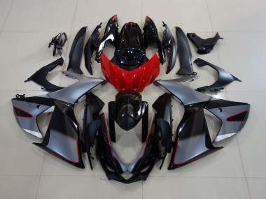11-24 Glänzendes Grau/Schwarz Mit Rot GSXR 600-750 Motorrad Verkleidung
