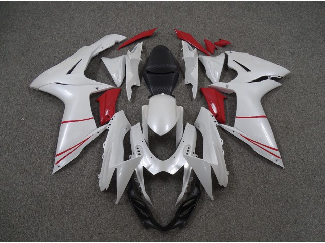 11-24 Perlweiß & Rot GSXR 600-750 Motorrad Verkleidung